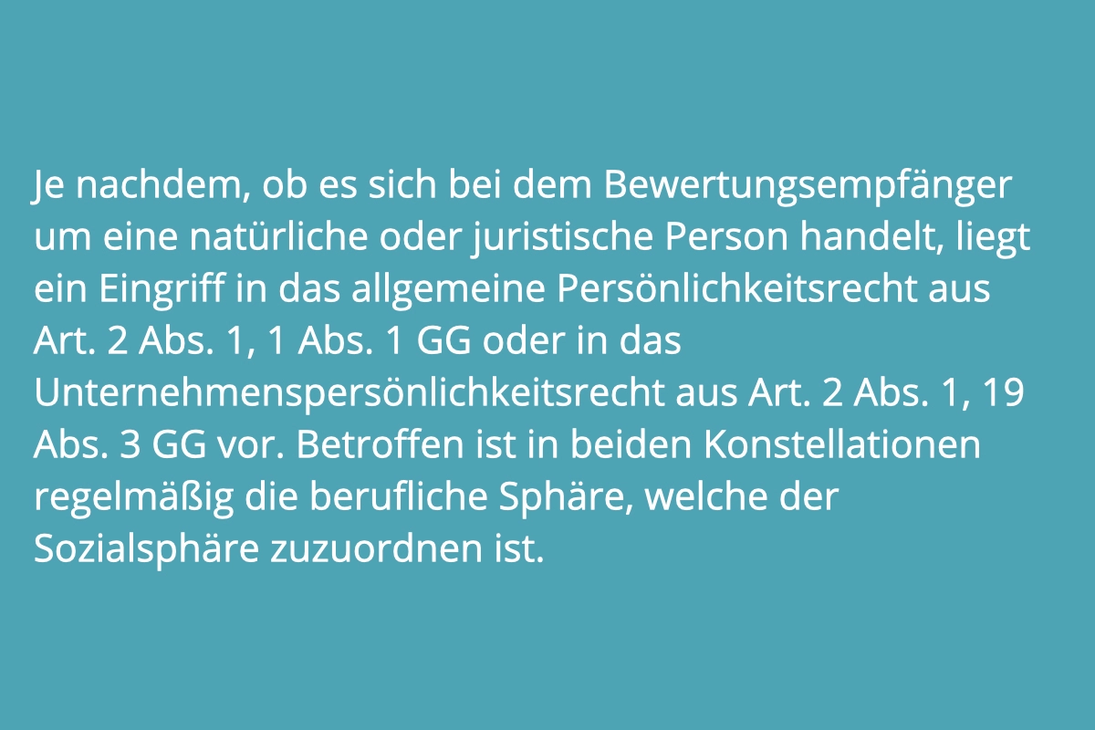 Anwalt für Medien- und Wirtschaftsrecht prüft bei negativer Bewertung, ob ein Eingriff in das allgemeine Persönlichkeitsrecht vorliegt.